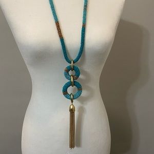 NWOT Chico’s Marea Turquoise Gold Colorblock Tassel Necklace